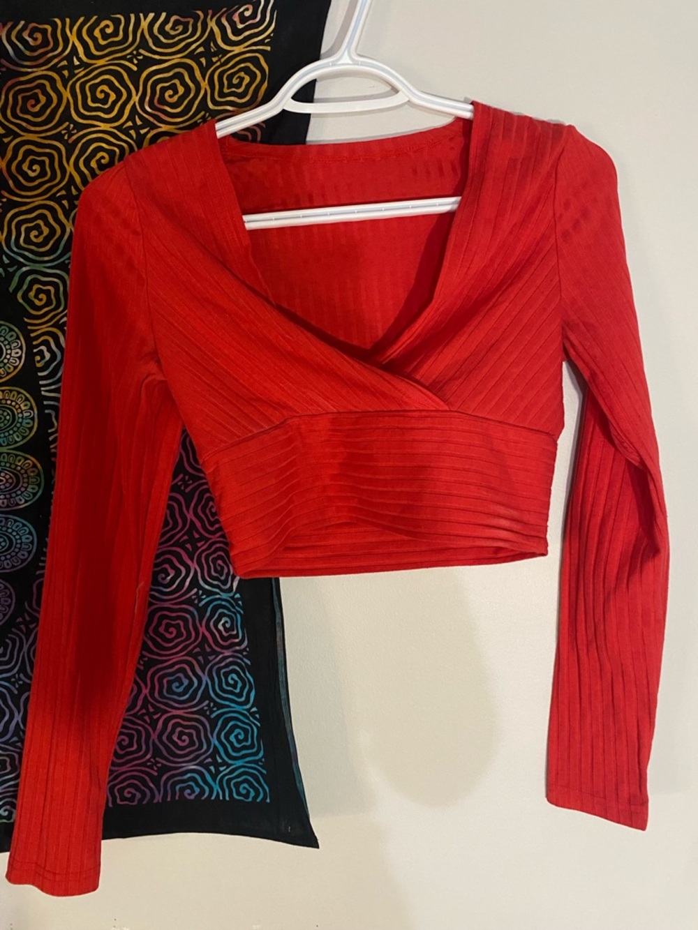 Red SHEIN long sleeve crossover top